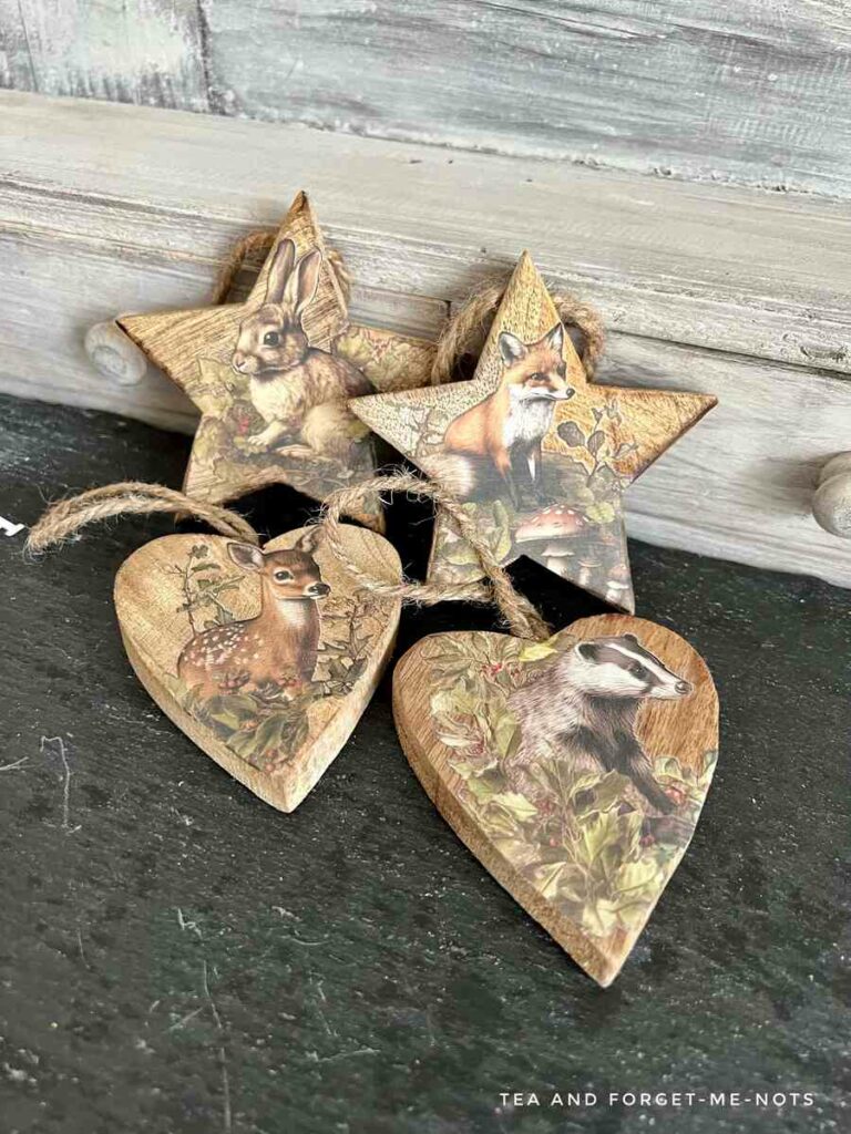 wooden christmas tree ornaments using decor transfers