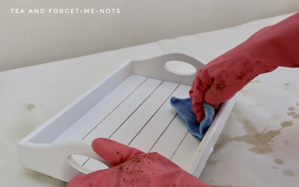 Cleaning breakfast tray before painting