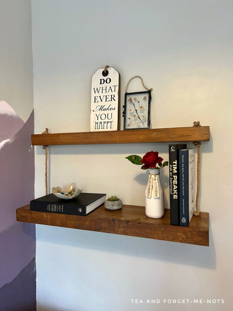 DIY wooden floating shelves with rope