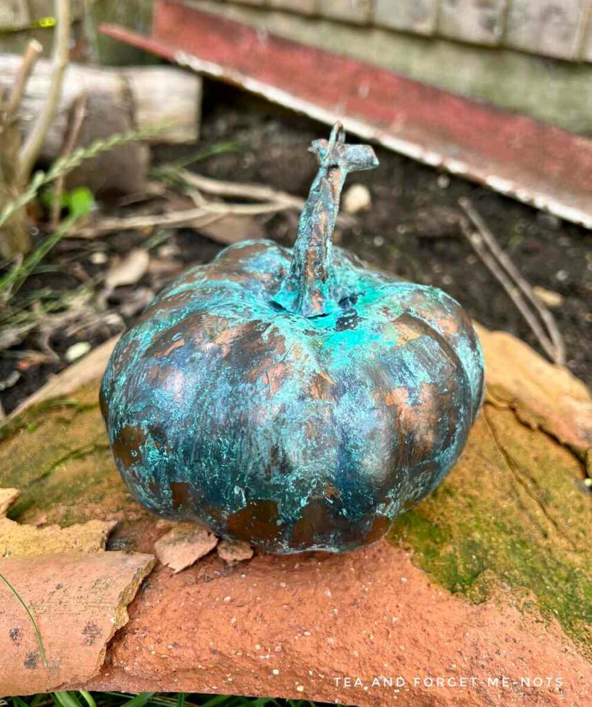 Faux patina pumpkins sealed with gator hide