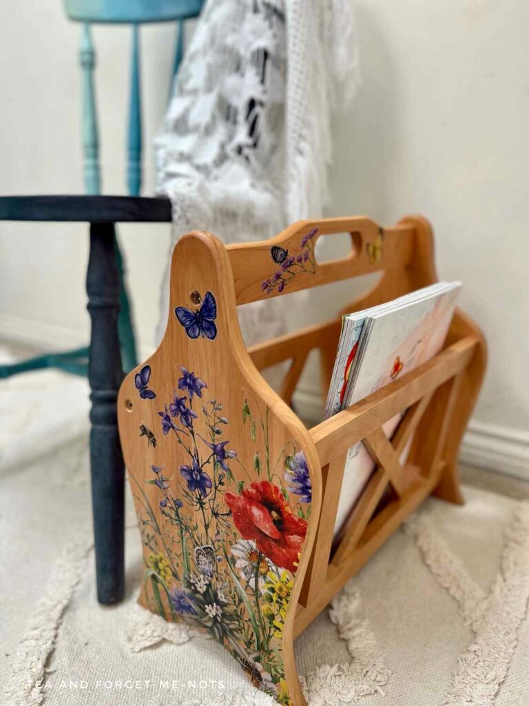 Finished magazine rack with furniture transfer