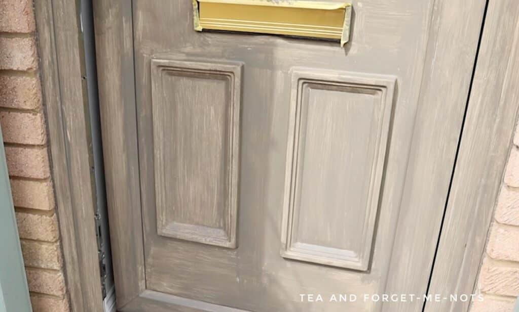 Painted front door after one coat of paint