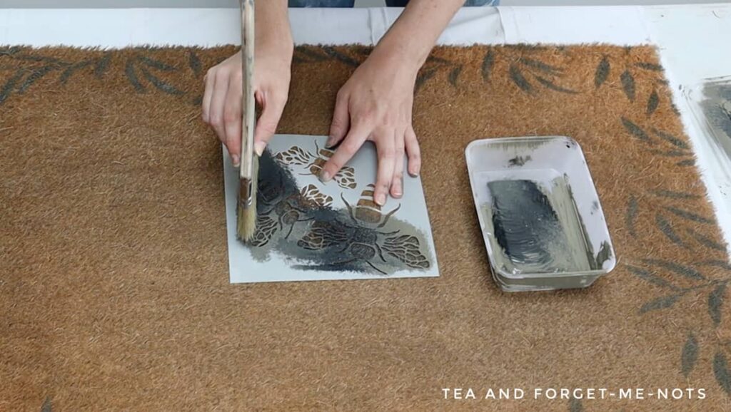 Painting stencil onto diy front door mat