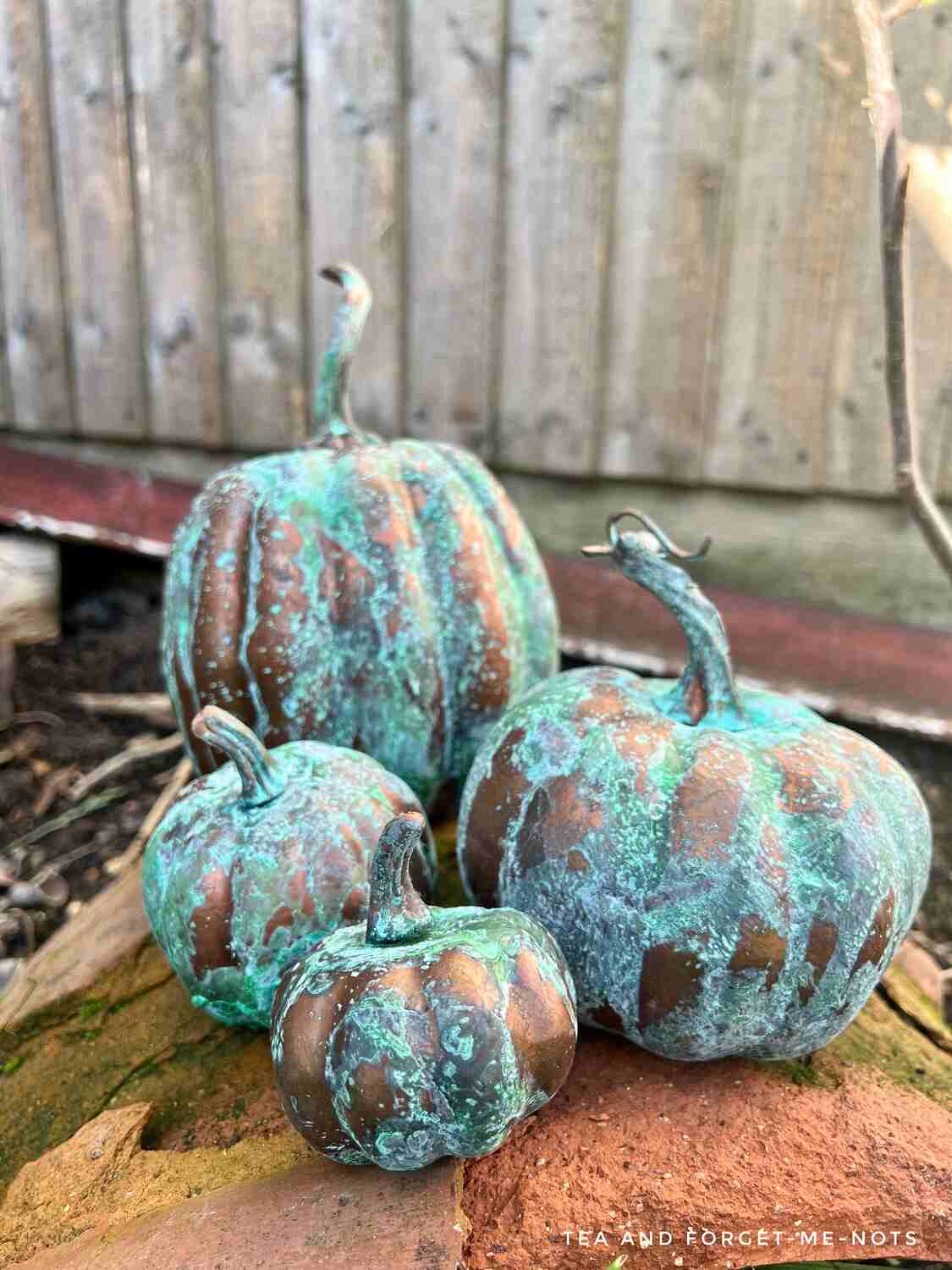 Patina paint effect pumpkins