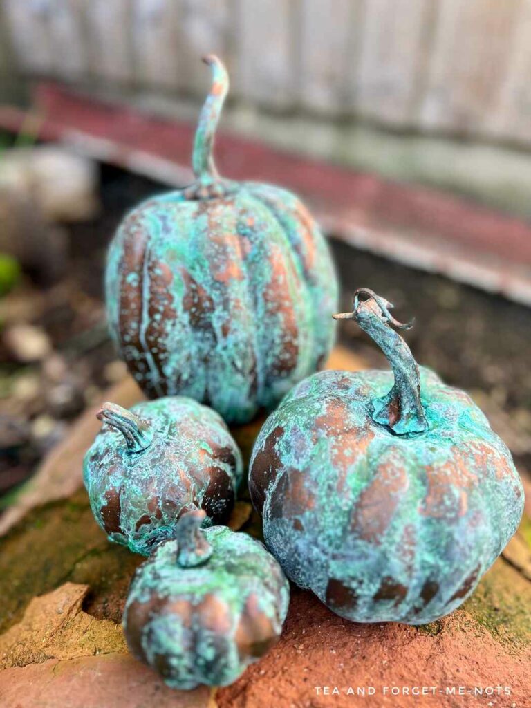 Pumpkins with patina paint effect