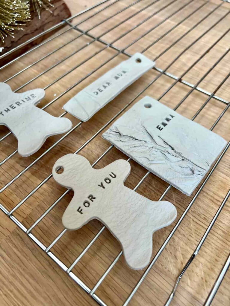 air dry clay gift tags drying