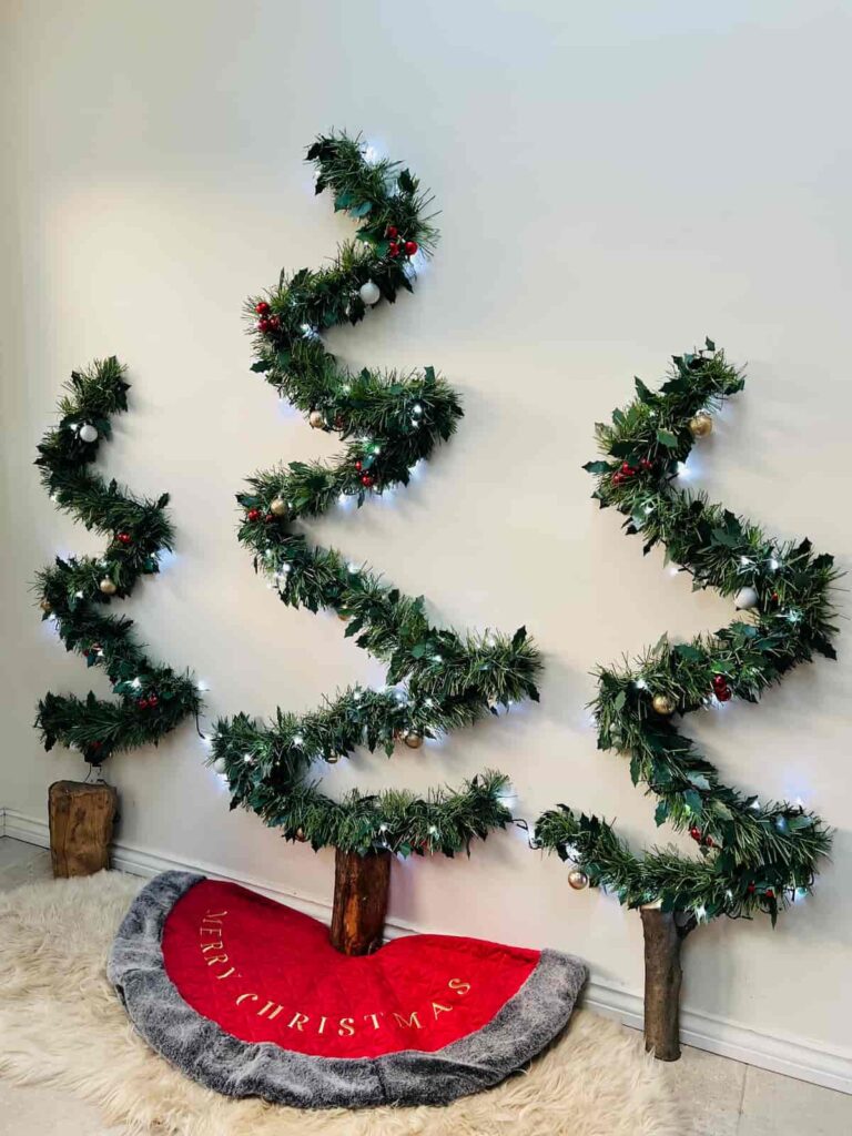 flat wall christmas tree with tinsel