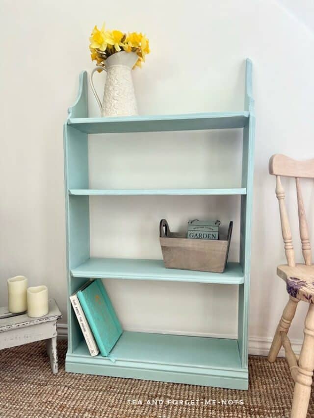 Chalk Painted Bookshelf with Raised Stencil Tea and
