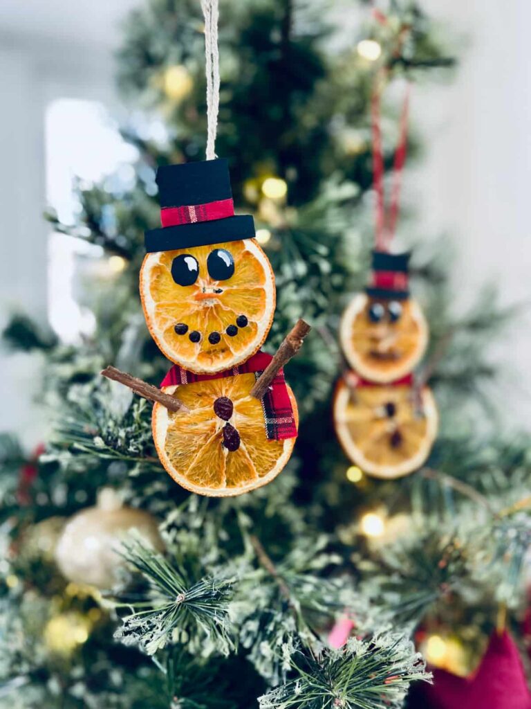 dried orange slices as snowman decoration