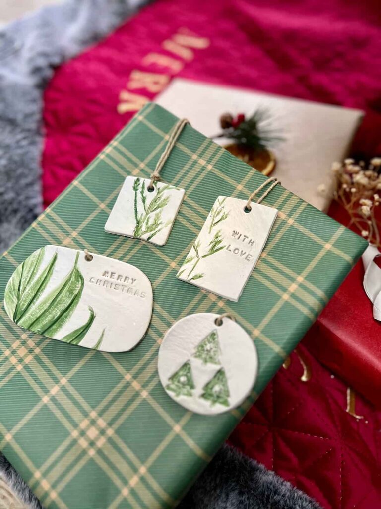stamped air dry clay gift tags