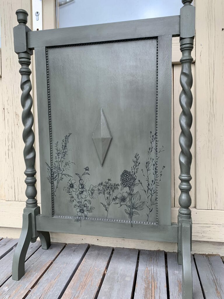 fire screen makeover using floral furniture transfer
