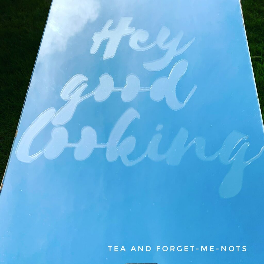 Mirror stencil edges with ornate typeface