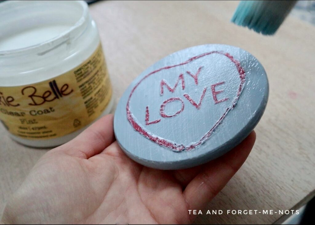 Sealing the paint on the love hearts coaster