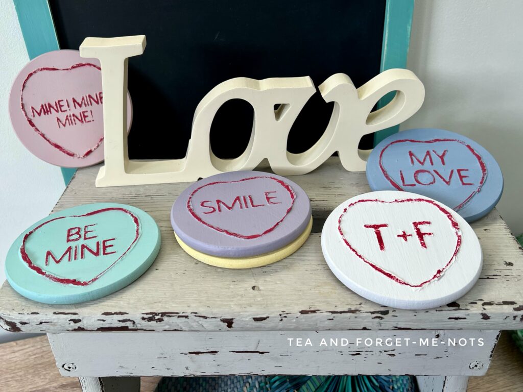 painted love hearts coasters