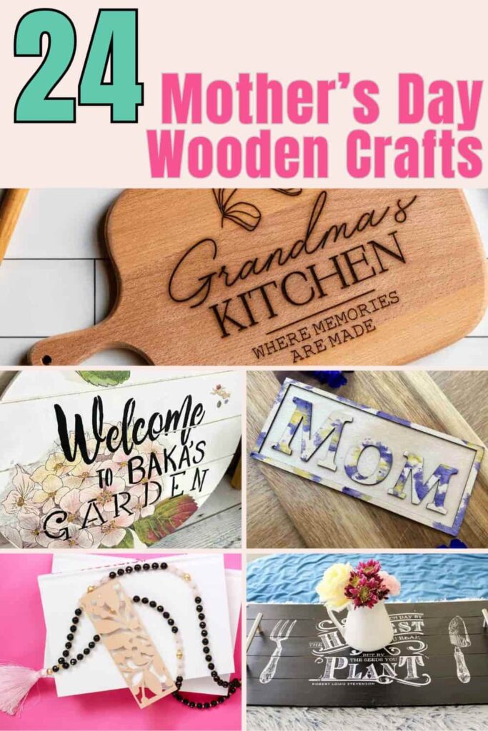 image shows pinterest pin of 5 wooden craft projects.