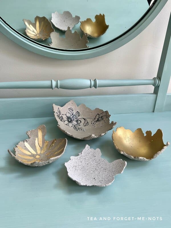 Four diy concrete bowl trinket dishes