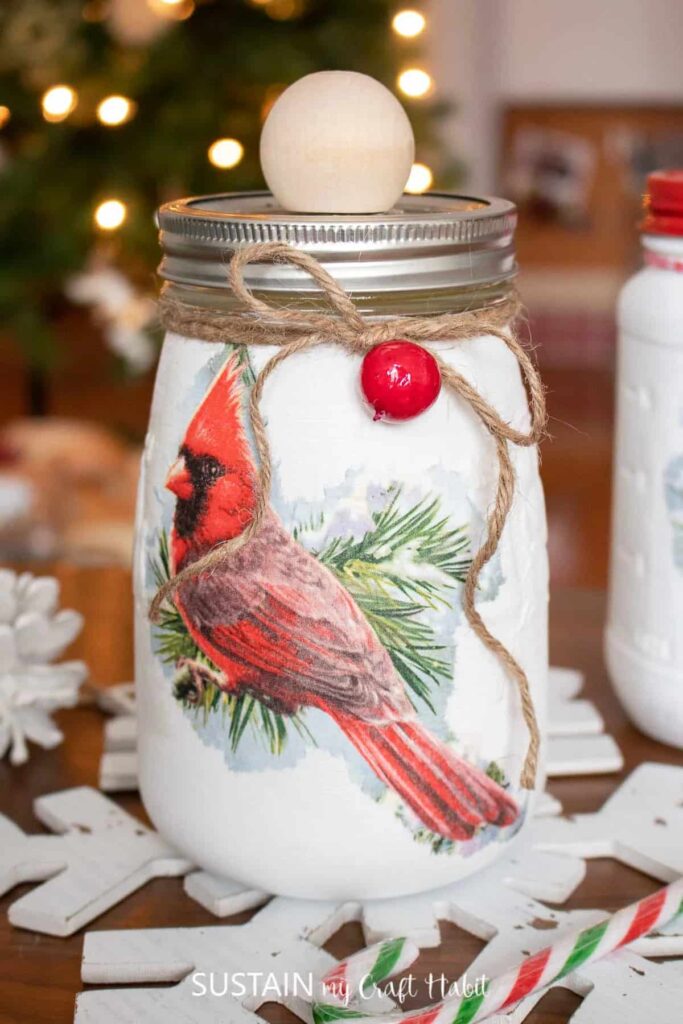 Decoupage Christmas Gift Jars Cardinals