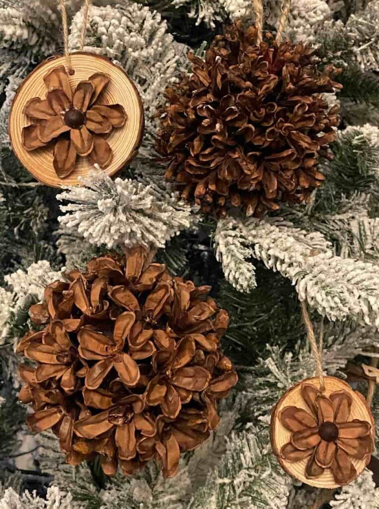 pinecone wood slice ornament