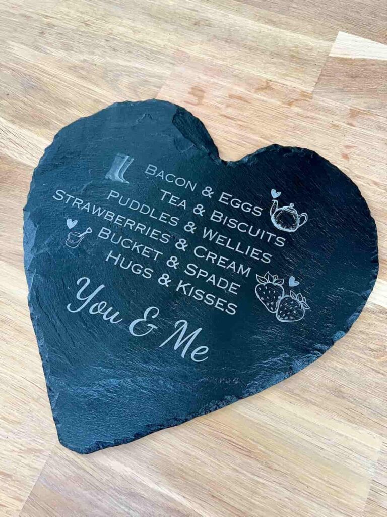 slate heart engraved as valentine's gift.
