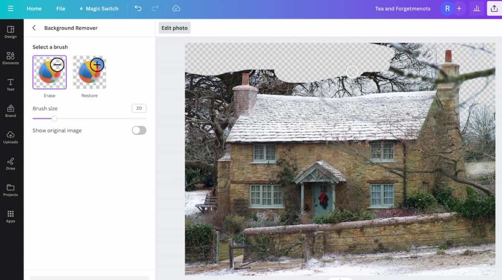 image of house in Canva using remove background tool.