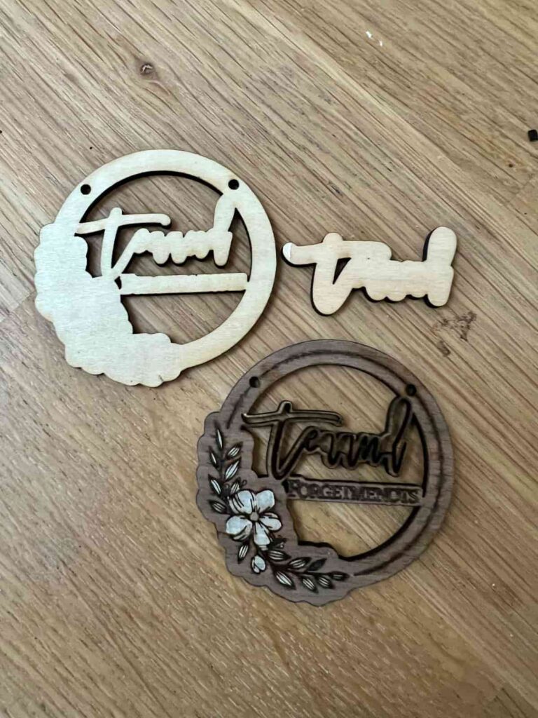 image of the separate parts of the laser cut necklace.