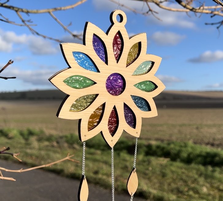 close up on suncatcher and coloured windows.