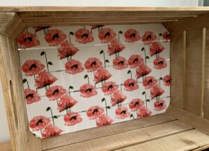 Poppy decoupaged crate in progress