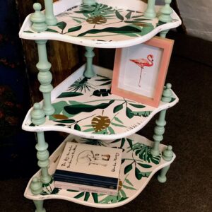 Close up of finished wotnot - how to decoupage wood furniture 