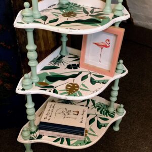 Close up of finished wotnot - how to decoupage wood furniture