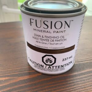 The wood with a coat of Fusion Cappuccino Stain and Finishing Oil