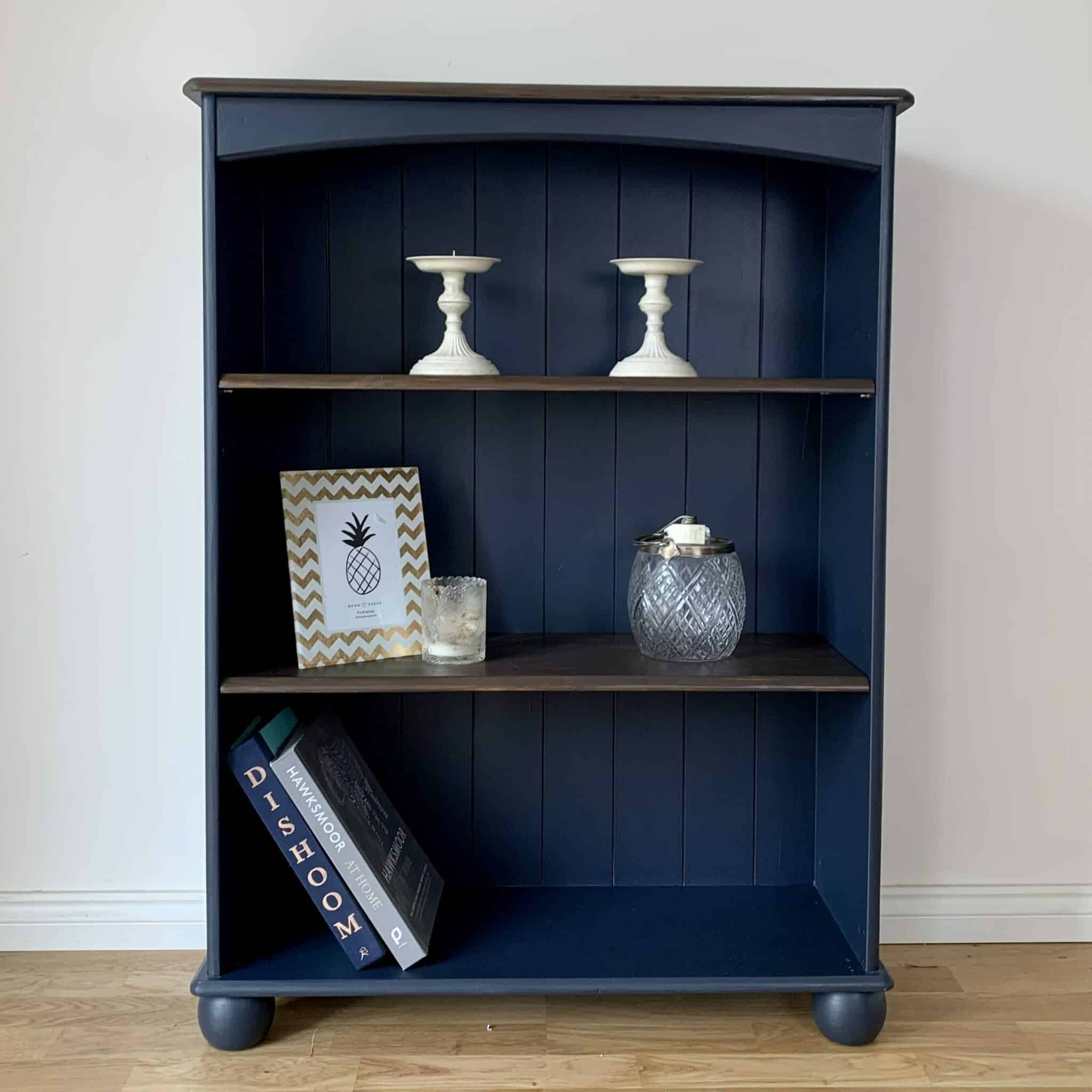 Navy blue transformation of a free bookshelf Tea and