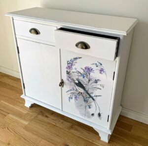  update old furniture  - the finished piece with a drawer open