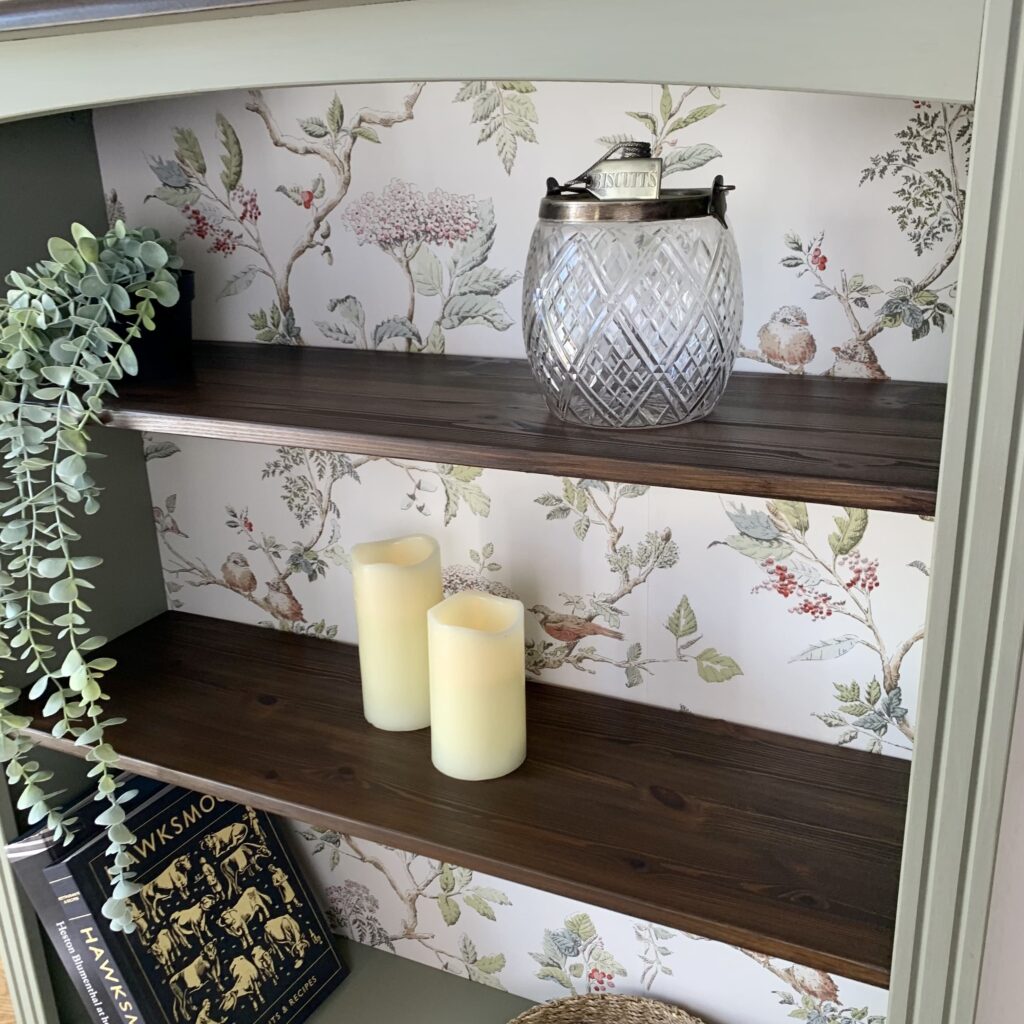 closeup of the finished boring bookshelf makeover 