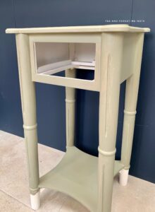 The small side table after one coat of Lichen