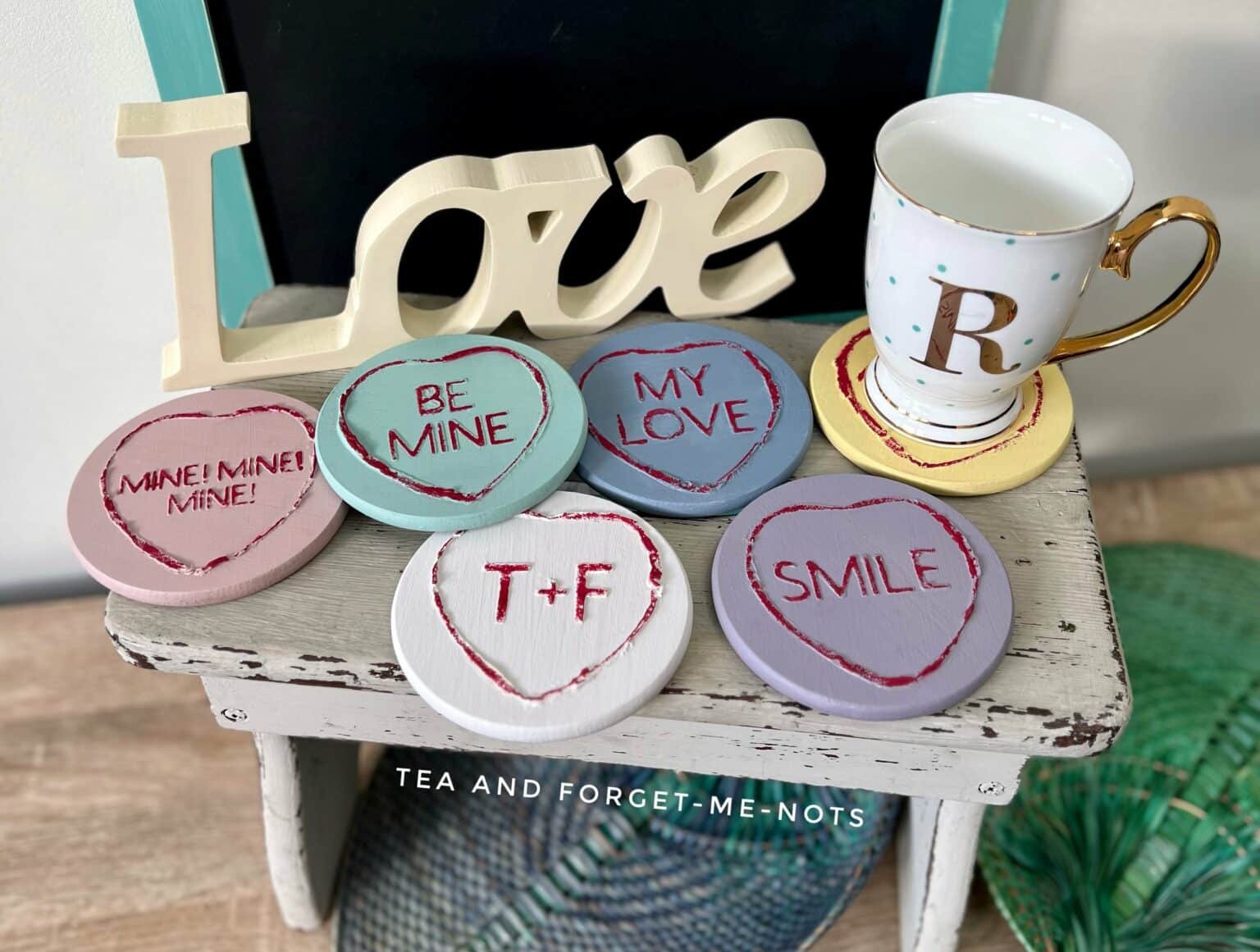 Easy DIY Wood Valentines Gift Love Hearts Coaster Tea and