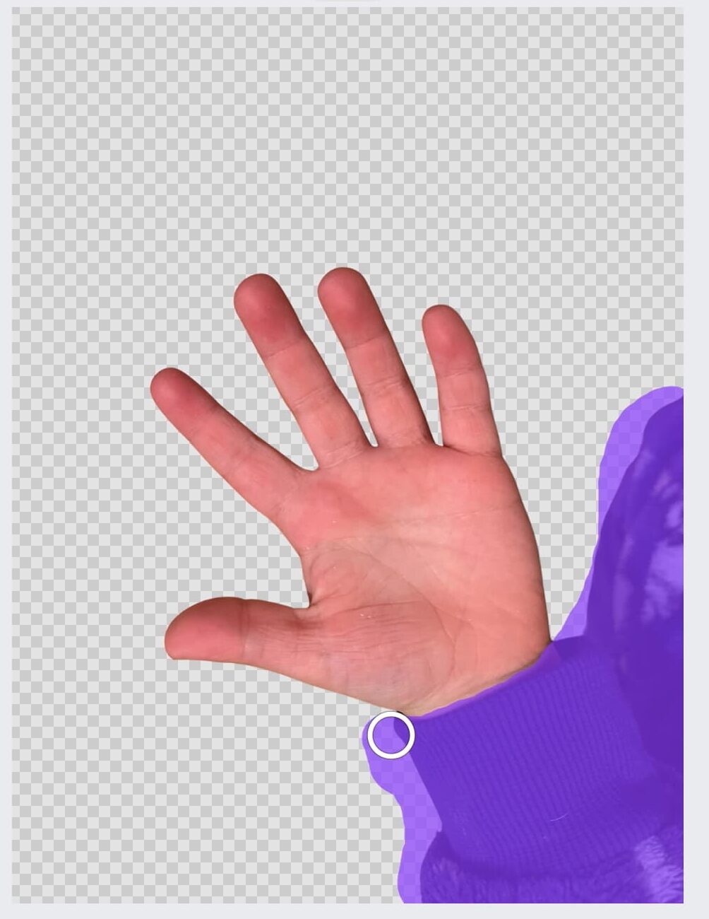image shows using an editing tool to remove the background of a photo of a hand.