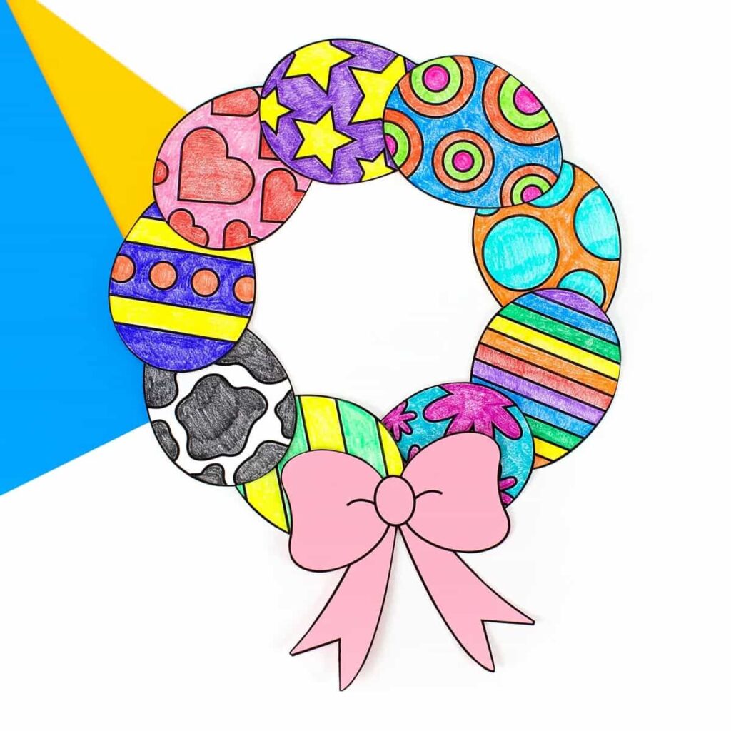 image shows paper printout of egg wreath.